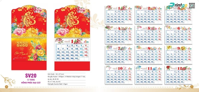 Lịch 12 tháng Sen Việt thiết kế theo yêu cầu 