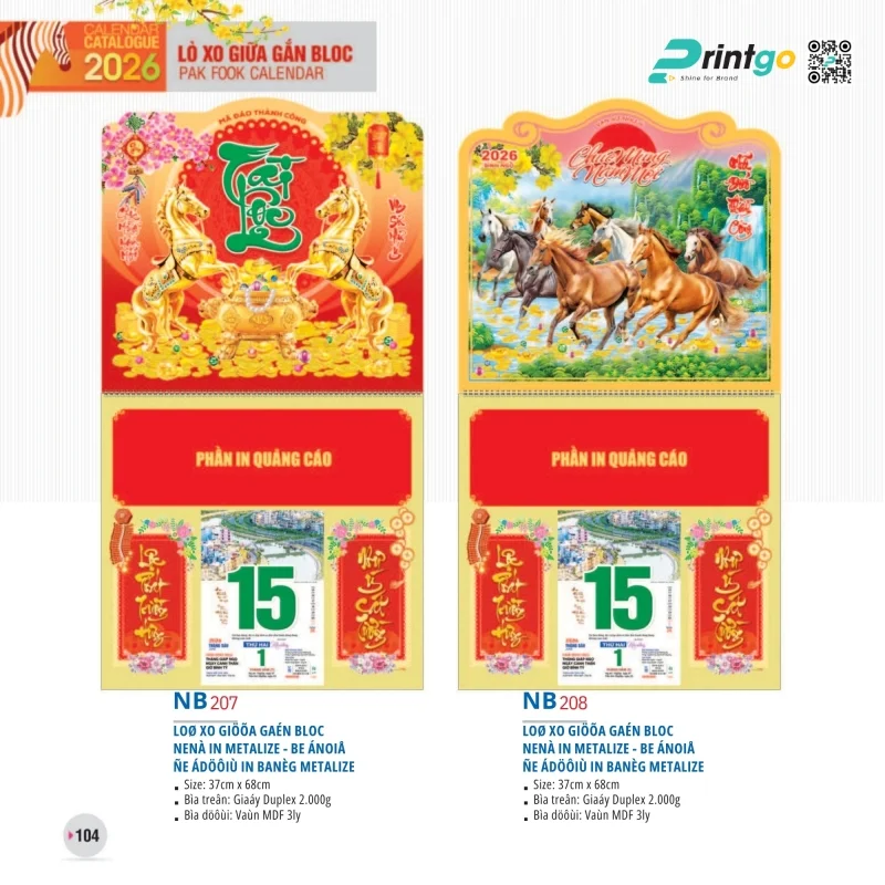 Lịch lò xo giữa Tao Đàn in logo doanh nghiệp chuyên nghiệp