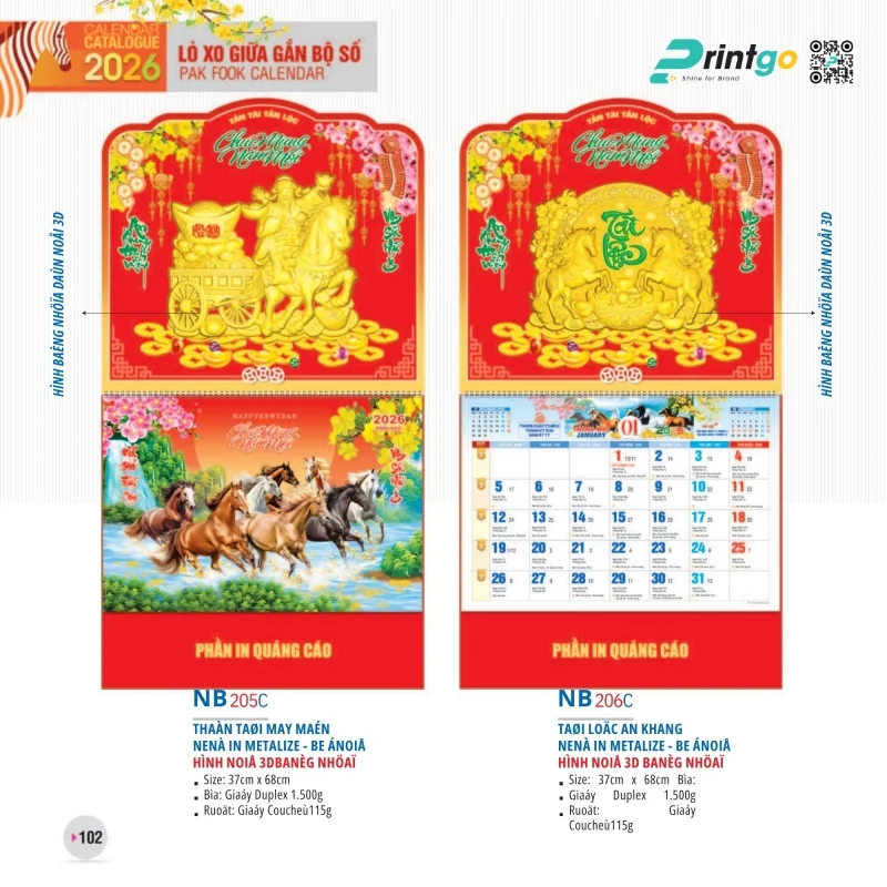Lịch lò xo giữa Tao Đàn đa dạng kích thước tiện dụng