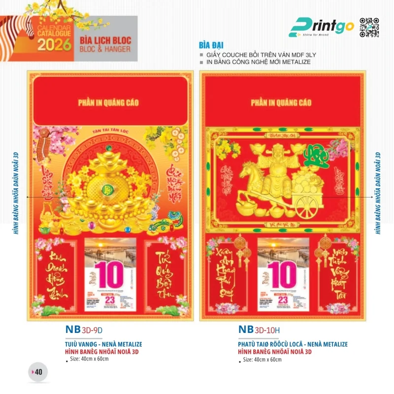Bìa lịch bloc Tao Đàn phong thủy may mắn