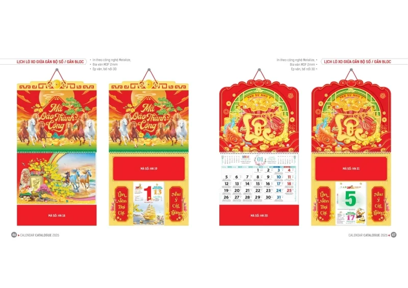 Lịch tết Hoa Niên 2026 - Lịch lò xo gắn giữa bloc