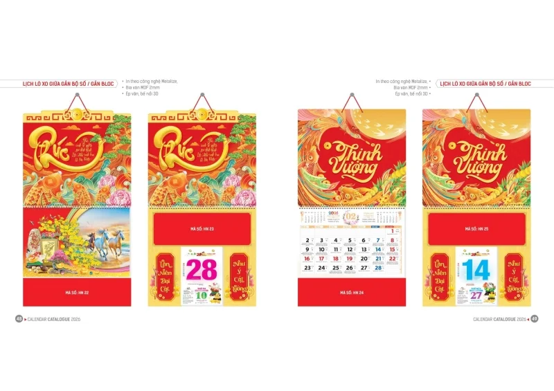 Lịch tết Hoa Niên 2026 - Lịch lò xo gắn giữa bloc