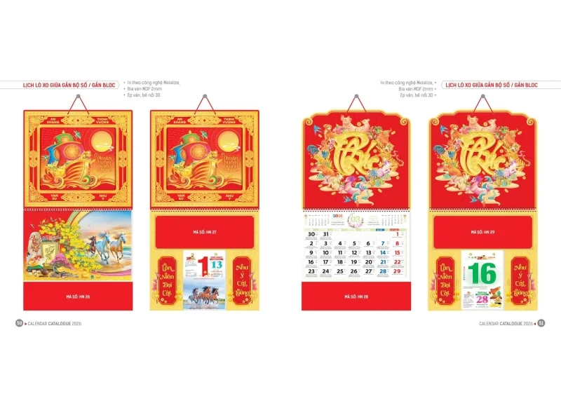 Lịch tết Hoa Niên 2026 - Lịch lò xo gắn giữa bloc