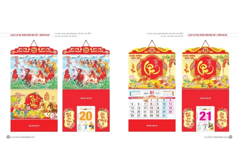 Lịch tết Hoa Niên 2026 - Lịch lò xo gắn giữa bloc