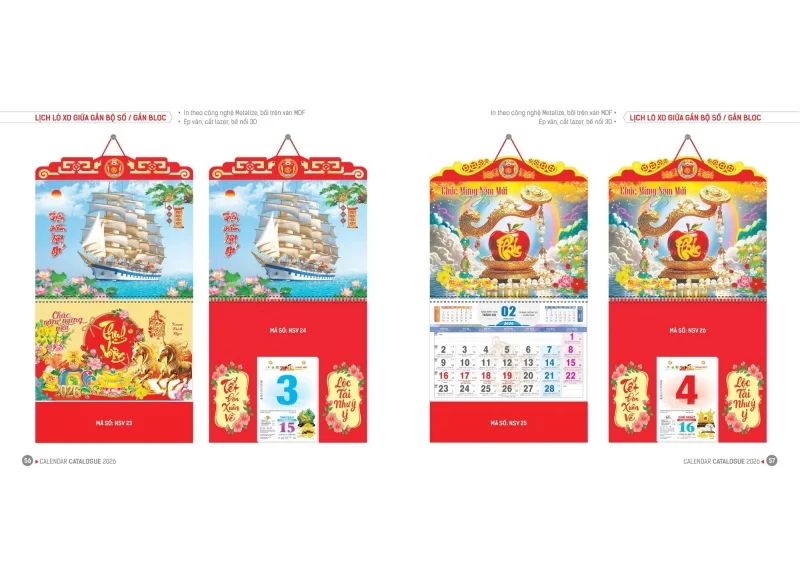 Lịch tết Hoa Niên 2026 - Lịch lò xo gắn giữa bloc