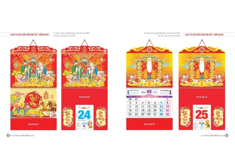 Lịch tết Hoa Niên 2026 - Lịch lò xo gắn giữa bloc