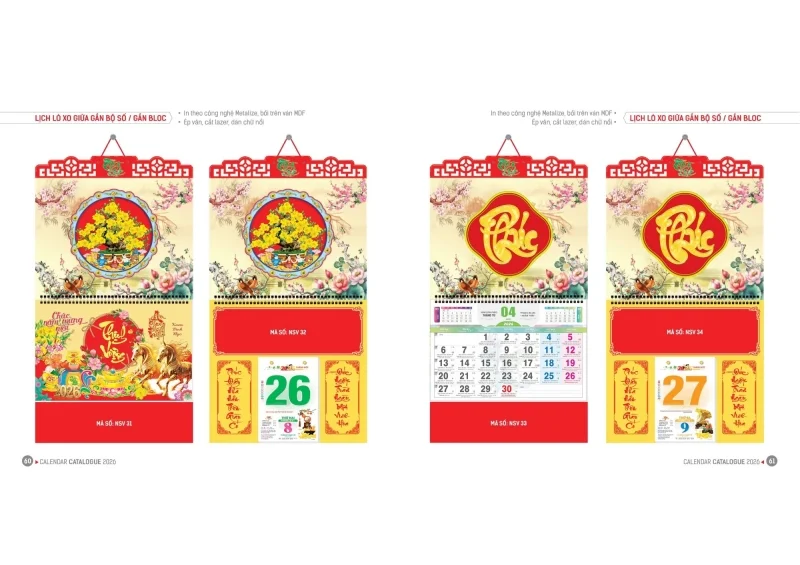 Lịch tết Hoa Niên 2026 - Lịch lò xo gắn giữa bloc