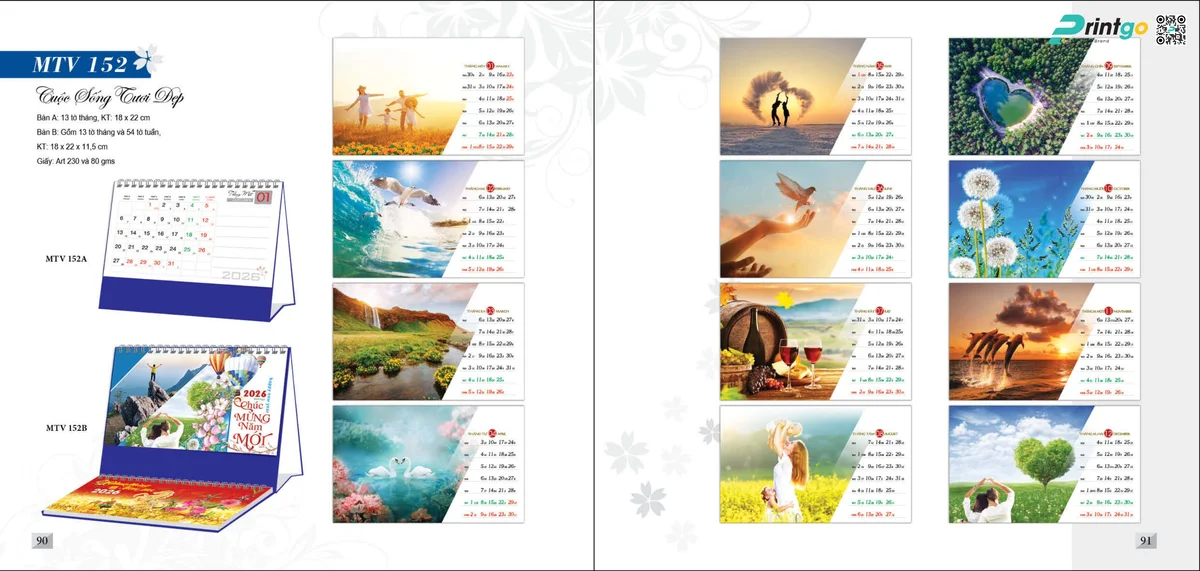 Mẫu lịch tết Mỹ Thuật Việt để bàn chữ M