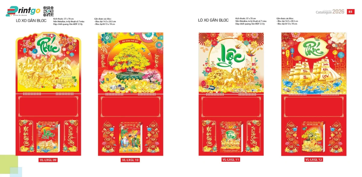 Mẫu lịch Văn Lang treo tường dạng lò xo gắn bloc