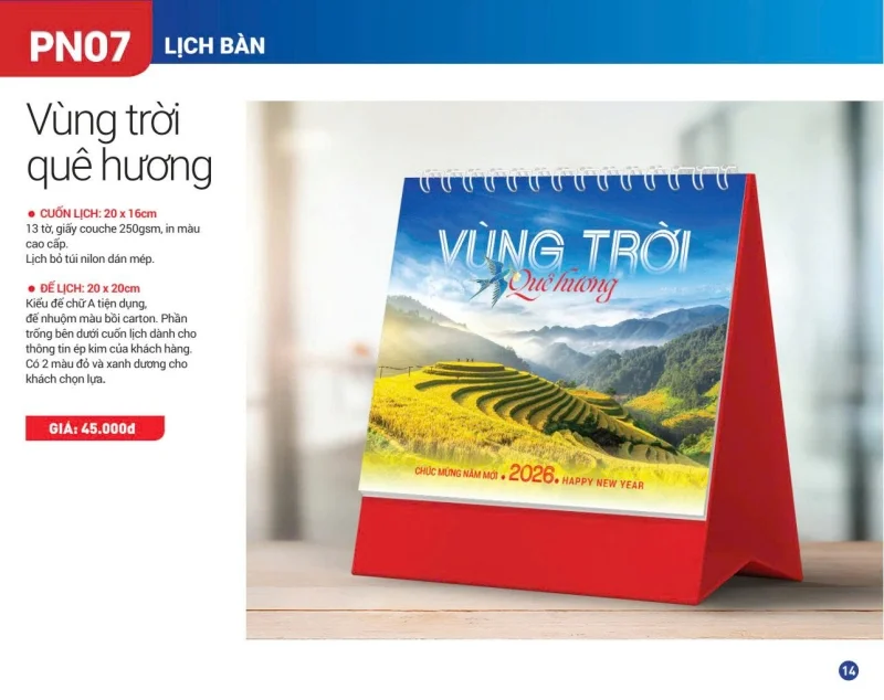 Lịch để bàn chữ A Xuân Phương Nam