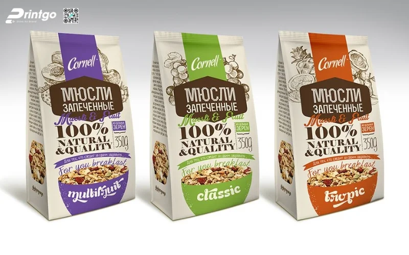 Mẫu bao bì granola dạng túi hàn biên