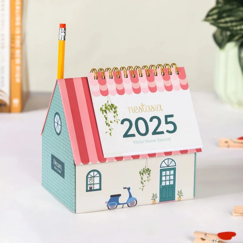 Mẫu lịch ngôi nhà giấy chúc mừng năm mới 