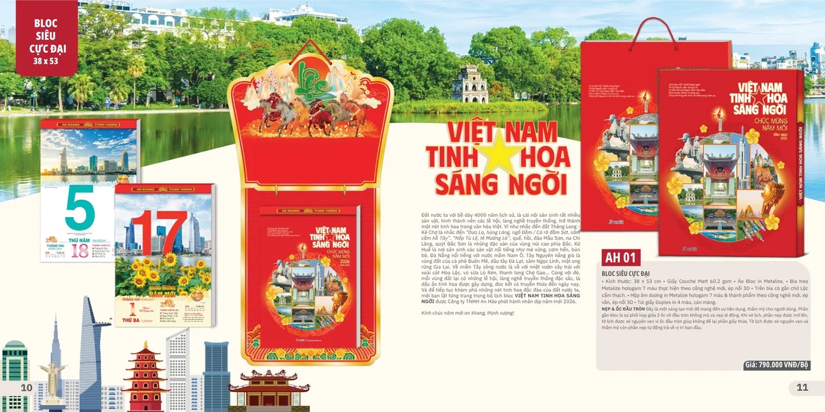 Mẫu lịch tết phong cảnh dạng bloc sang trọng