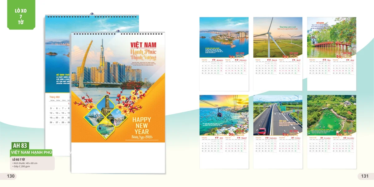 Mẫu lịch tết phong cảnh dạng treo tường ấn tượng