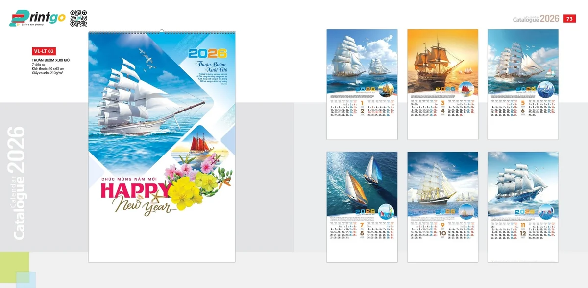 Mẫu lịch Văn Lang treo tường 7 tờ 2026