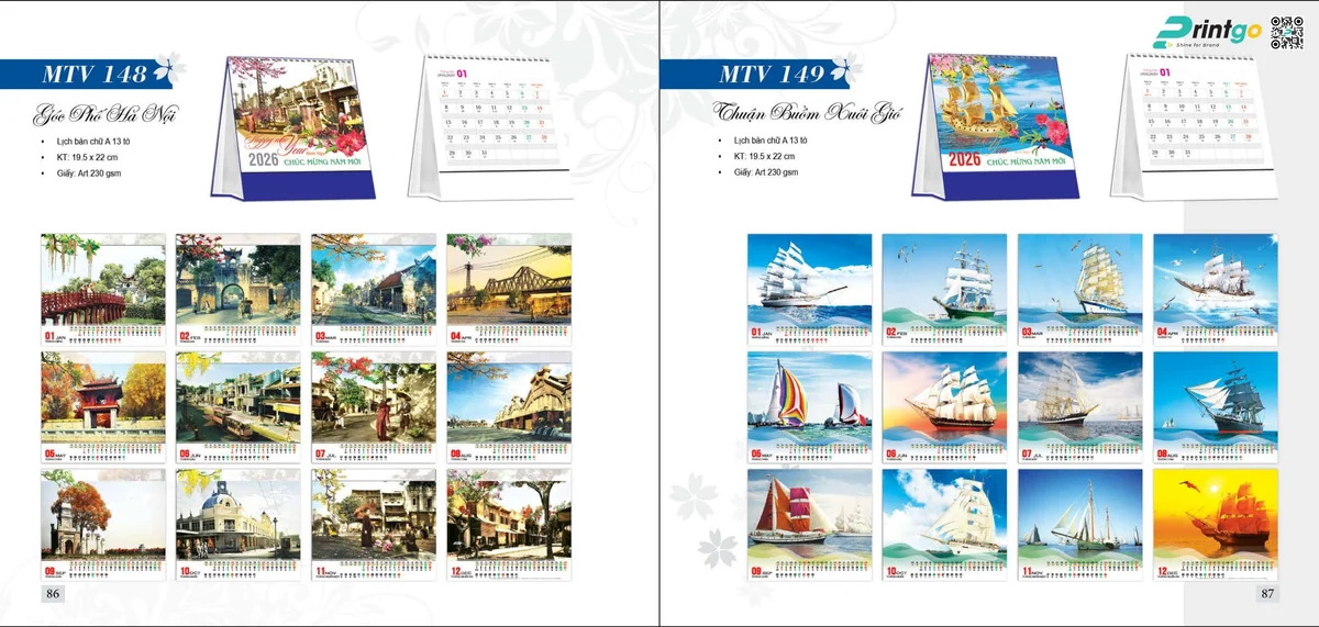 Mẫu lịch tết Mỹ Thuật Việt để bàn chữ A