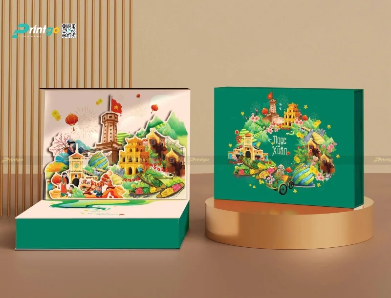 Hộp quà tết Ngọc Xuân do Printgo thiết kế trong catalogue tết 2026