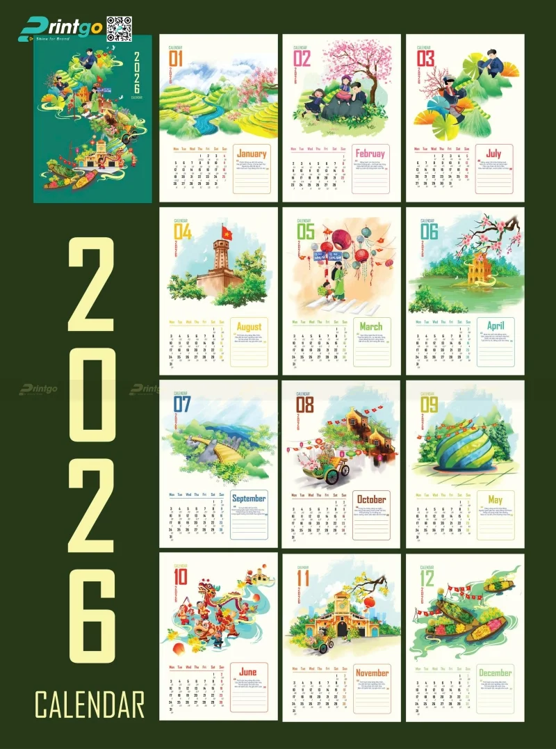 Lịch tết Việt Nam Khởi Sắc trong bộ sưu tập quà tết của Printgo năm 2026
