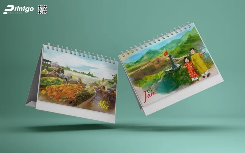 Mẫu lịch tết phong cảnh dạng lịch để bàn độc quyền