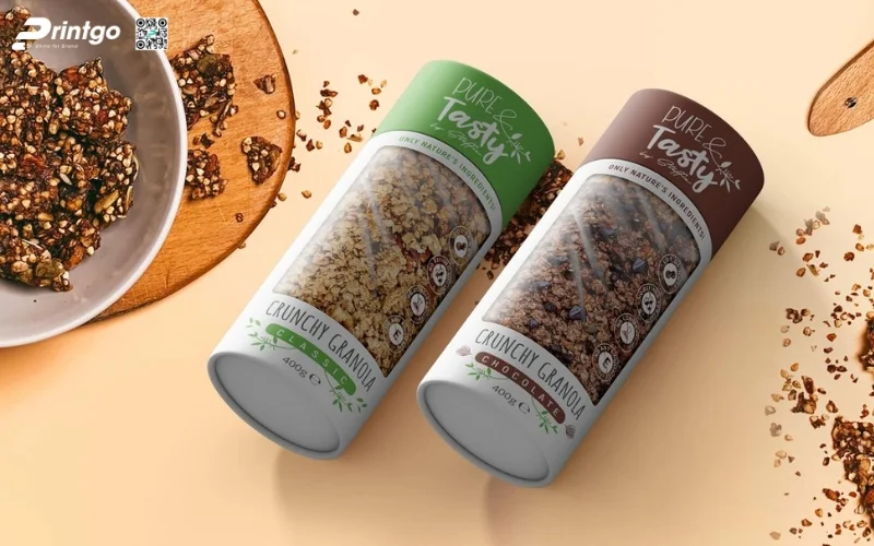 Mẫu bao bì granola dạng hộp trụ tròn