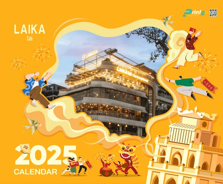 Bìa lịch tết Laika Cafe: điểm nhấn thiết kế – sự giao hòa giữa hiện đại và truyền thống