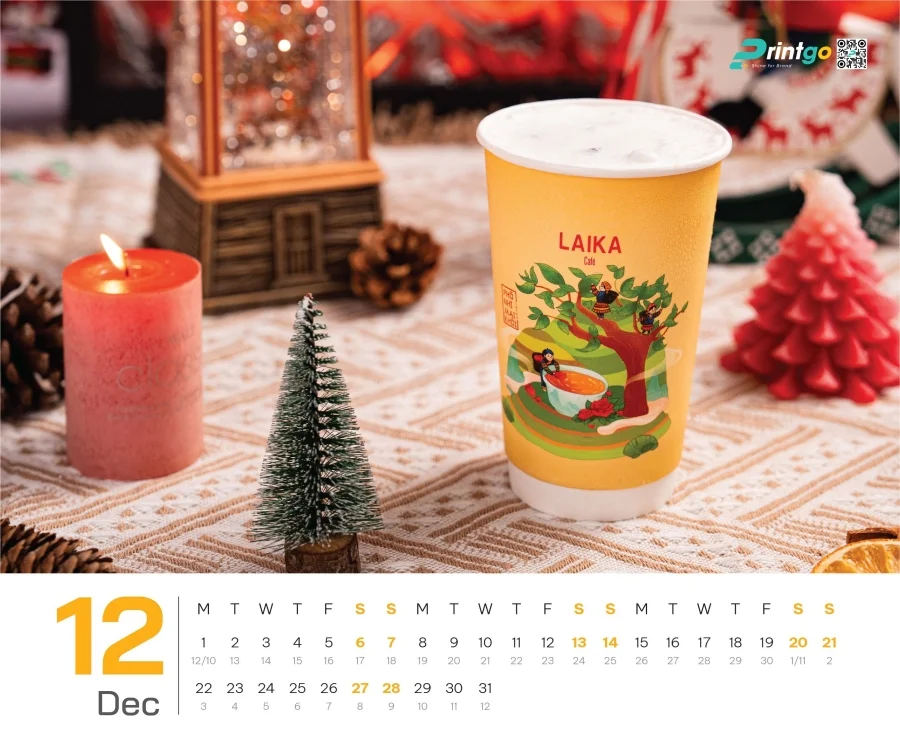 Dự án thiết kế lịch Tết 2025 cho chuỗi cửa hàng cà phê Laika Café - tháng 12