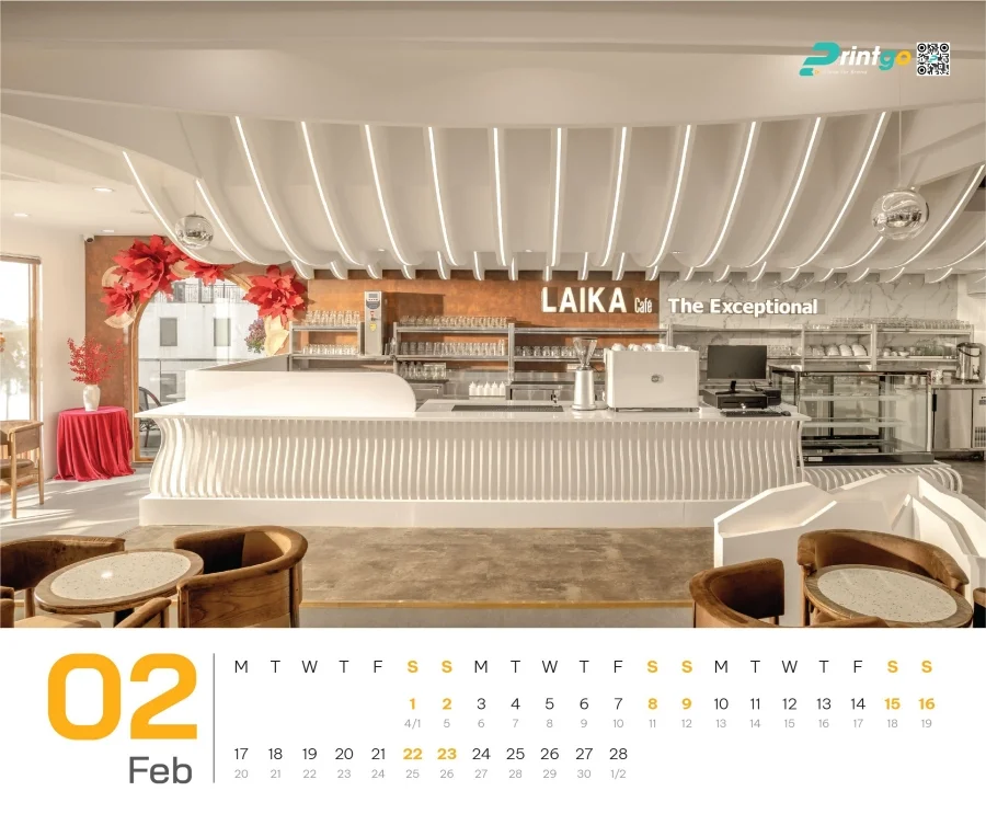 Dự án thiết kế lịch Tết 2025 cho chuỗi cửa hàng cà phê Laika Café - tháng 2