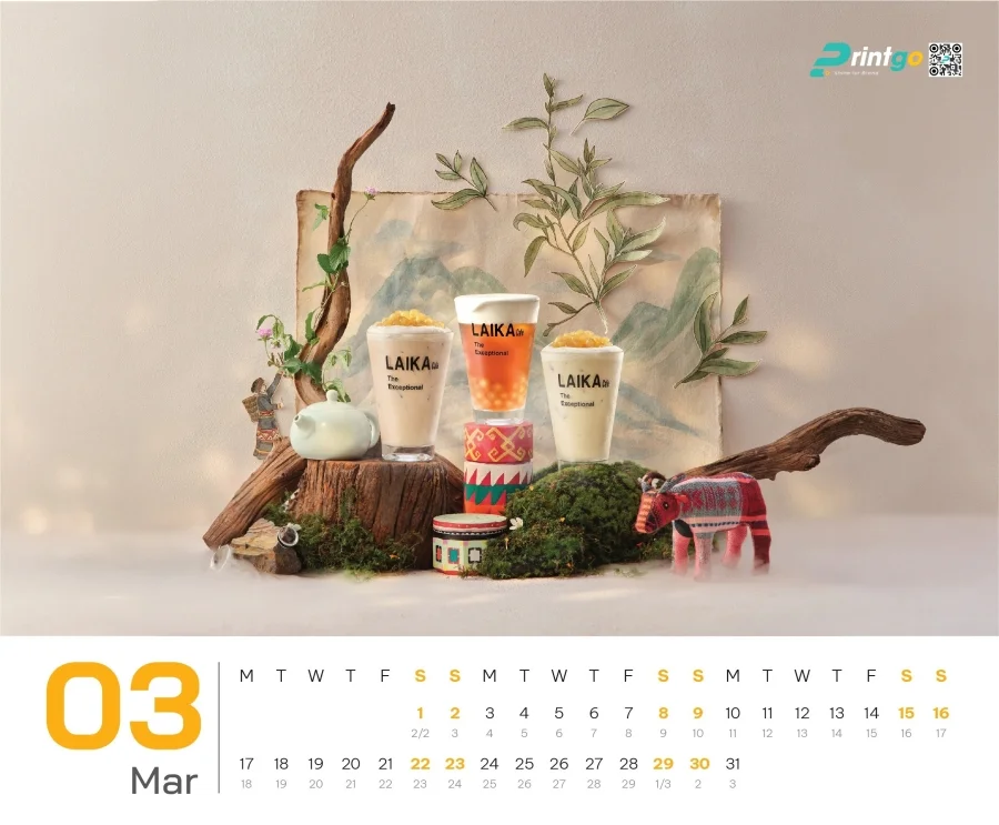 Dự án thiết kế lịch Tết 2025 cho chuỗi cửa hàng cà phê Laika Café - tháng 3