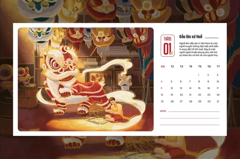 Làng nghề truyền thống tái hiện trong thiết kế lịch tết 