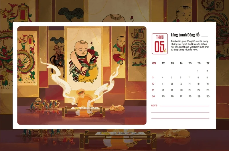 Làng nghề truyền thống tái hiện trong thiết kế lịch tết 