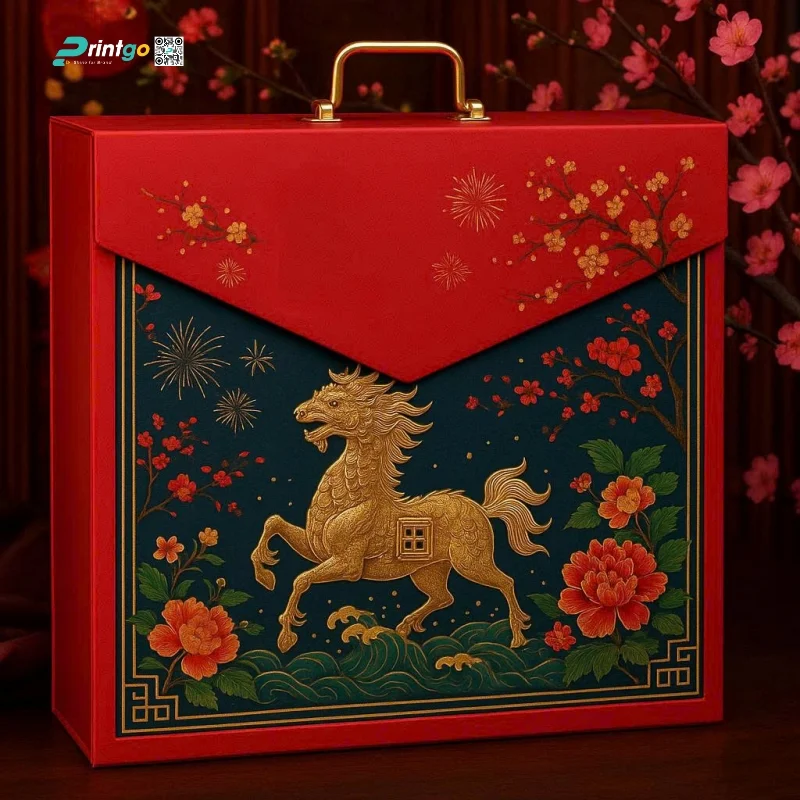 Hộp quà tết Long Mã với sắc đỏ may mắn