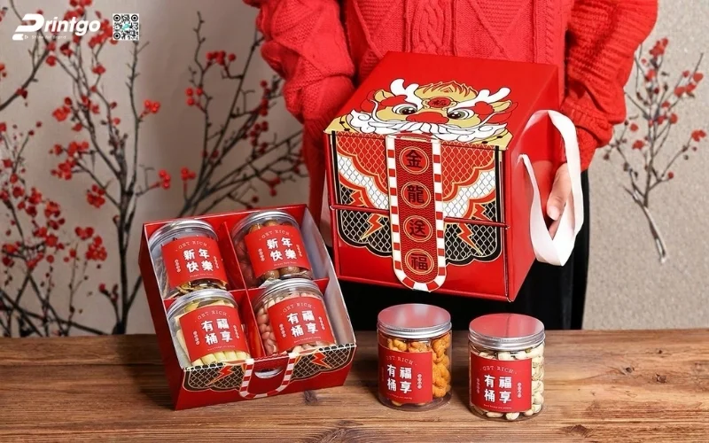 Mẫu hộp quà tết các loại hạt 2 tầng