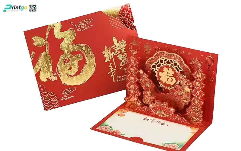 Mẫu thiệp chúc tết 3D đẹp màu đỏ may mắn