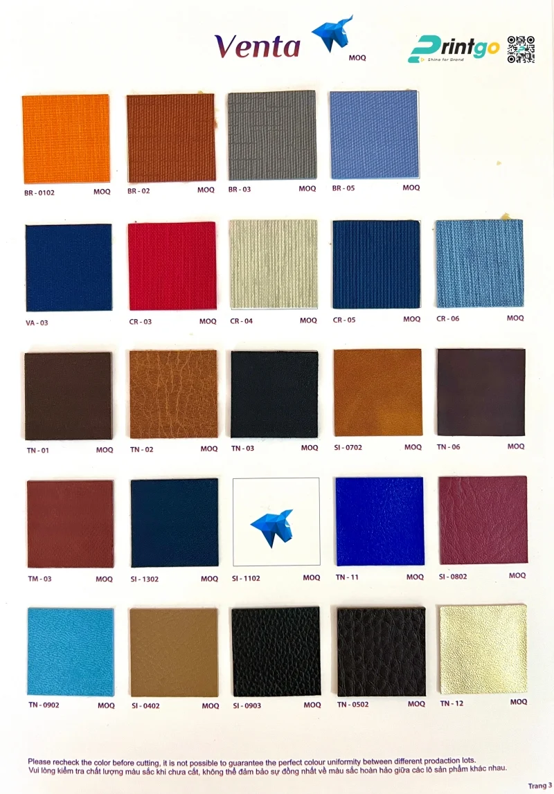 Bảng màu bìa da phổ biến hiện nay của Printgo