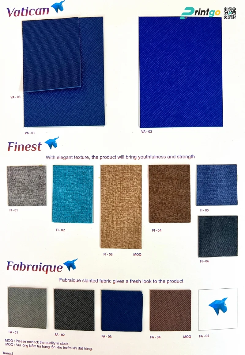 Bảng màu bìa da phổ biến hiện nay của Printgo