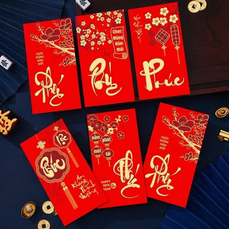 Mẫu bao lì xì viết thư pháp chữ Phúc 