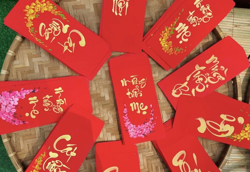 Mẫu bao lì xì viết thư pháp in theo yêu cầu 