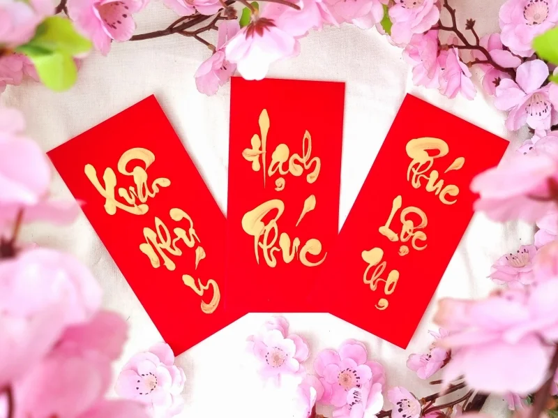 Mẫu bao lì xì viết thư pháp Xuân Như Ý 