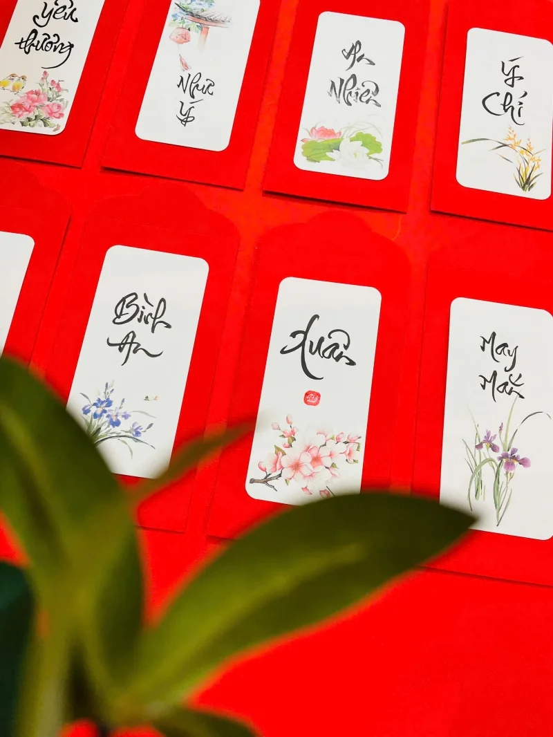 Mẫu bao lì xì viết thư pháp Xuân An Nhiên 