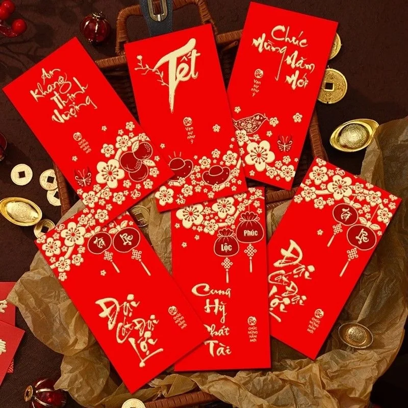 Mẫu bao lì xì viết thư pháp Chúc mừng năm mới 
