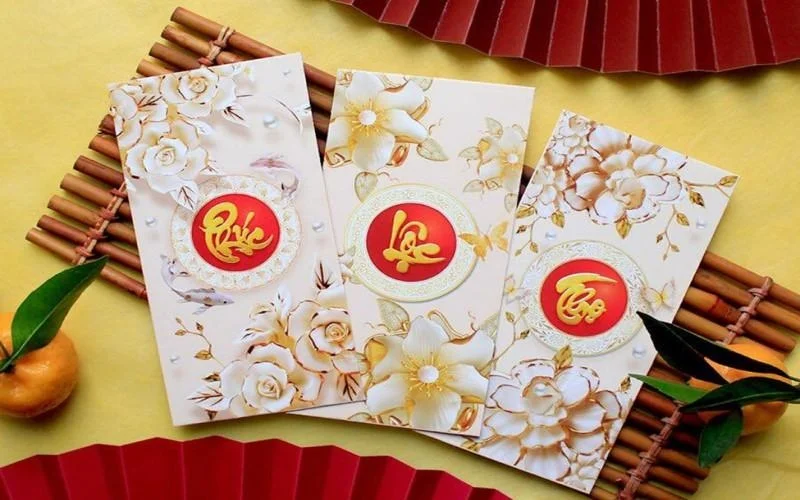 Mẫu bao lì xì viết thư pháp Phúc Lộc Thọ 