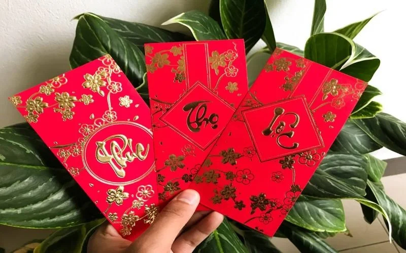 Mẫu bao lì xì viết thư pháp Phúc Lộc Thọ 