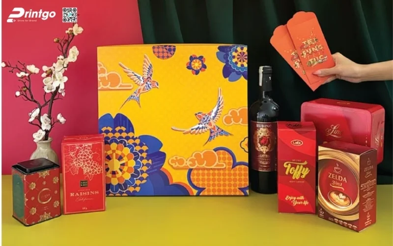 Mẫu hộp quà tết có rượu vang sang trọng