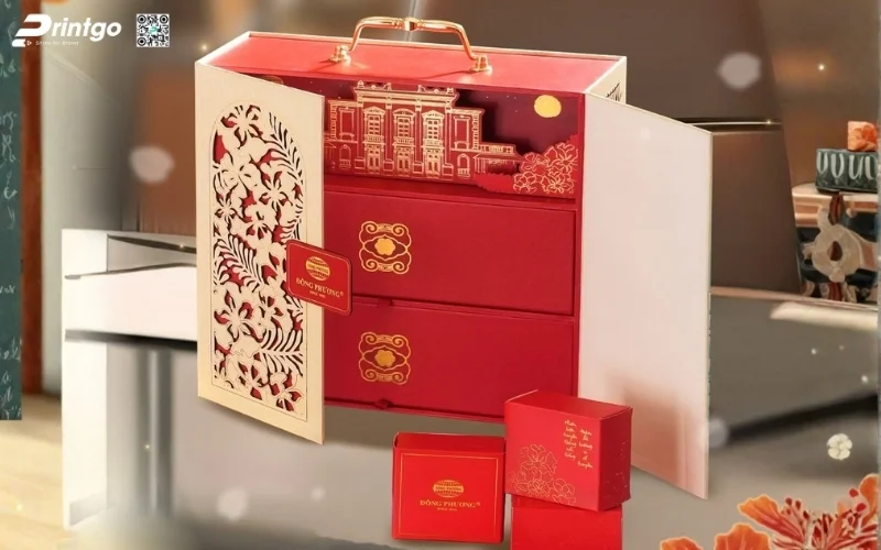 Mẫu hộp quà tết quai xách bằng kim loại