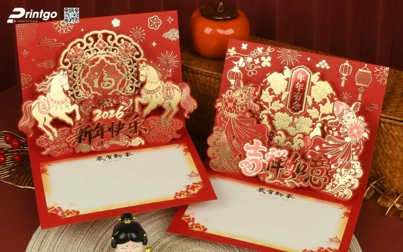 Mẫu thiệp chúc tết 3D đẹp màu đỏ may mắn
