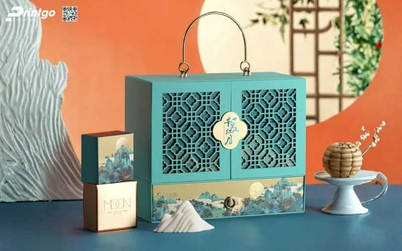 Mẫu hộp quà tết quai xách bằng kim loại