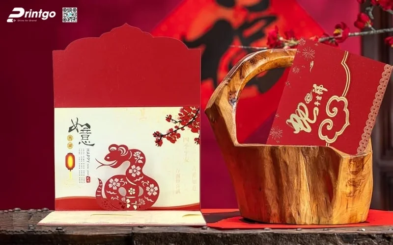 Mẫu thiệp chúc tết 3D đẹp màu đỏ may mắn