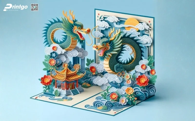 Mẫu thiệp chúc tết 3D biểu tượng rồng mạnh mẽ 