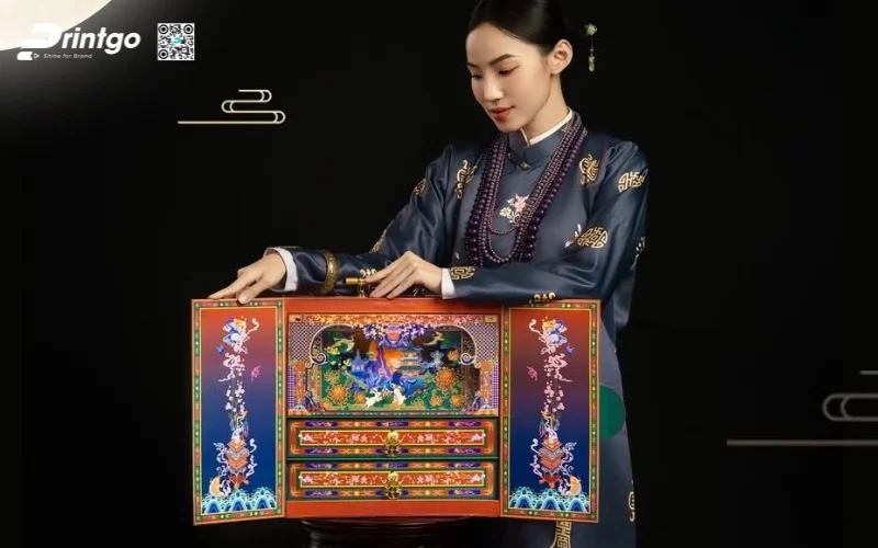 Mẫu hộp quà tết 3D dạng hộp 2 tầng cao cấp 