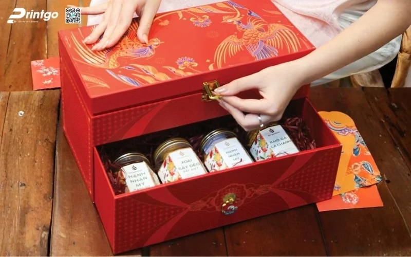 Mẫu hộp quà tết các loại hạt 2 tầng